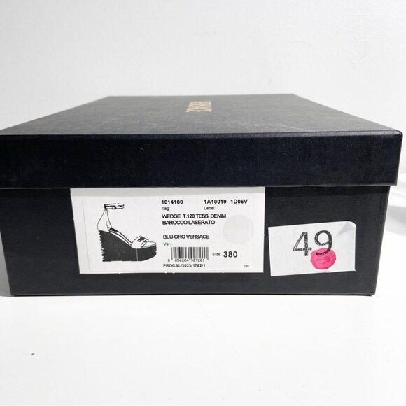 NWT Versace120mm Barocco-denim wedge espadrilles size 38 - Picture 2 of 8